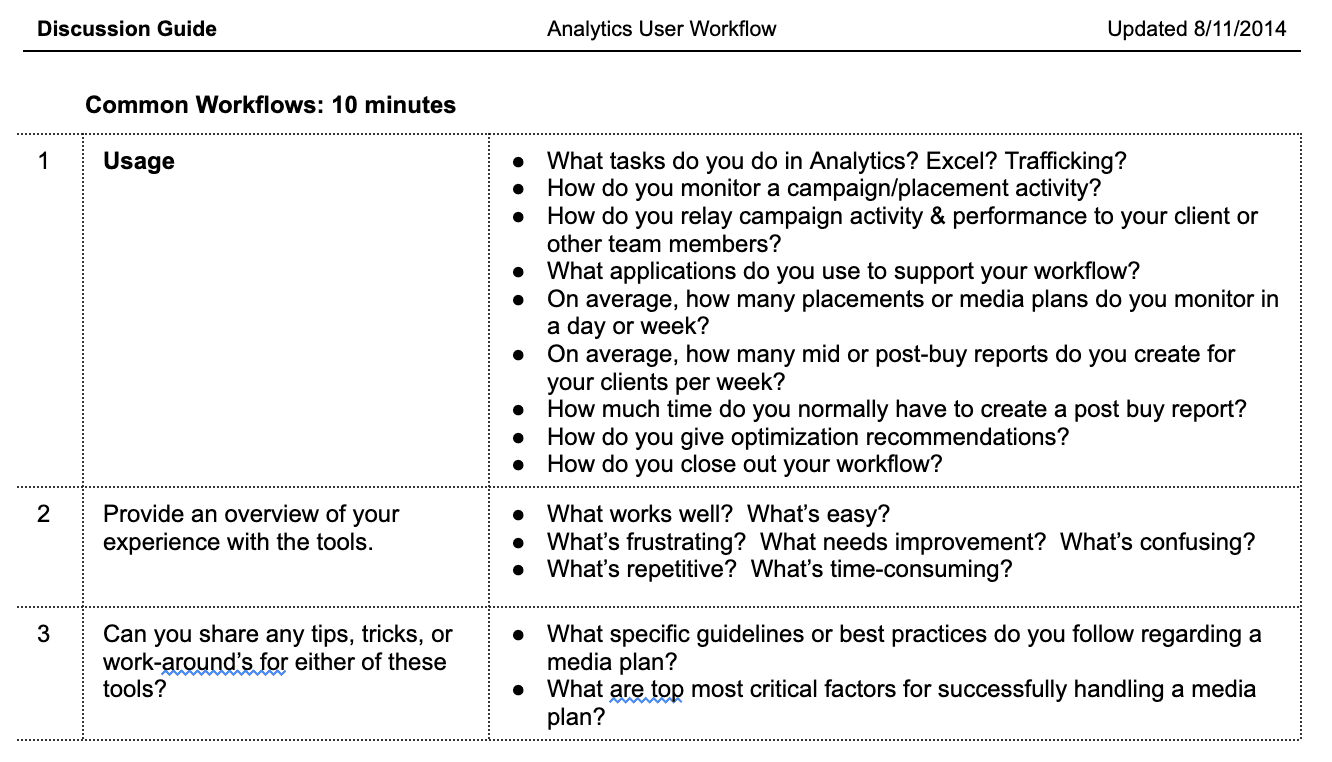 Contextual inquiry guide — common workflow questions